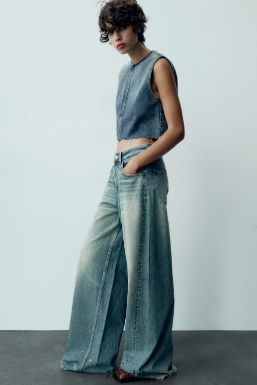 ropa cl Zara mujer jeans trf de talle bajo y pernera súper ancha azul JJ06N4503