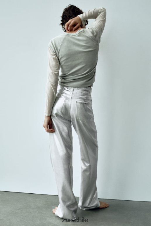 ropa cl Zara mujer jeans trf metalizados de talle alto blanco JJ06N4520