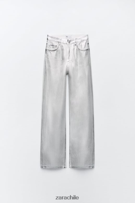 ropa cl Zara mujer jeans trf metalizados de talle alto blanco JJ06N4520