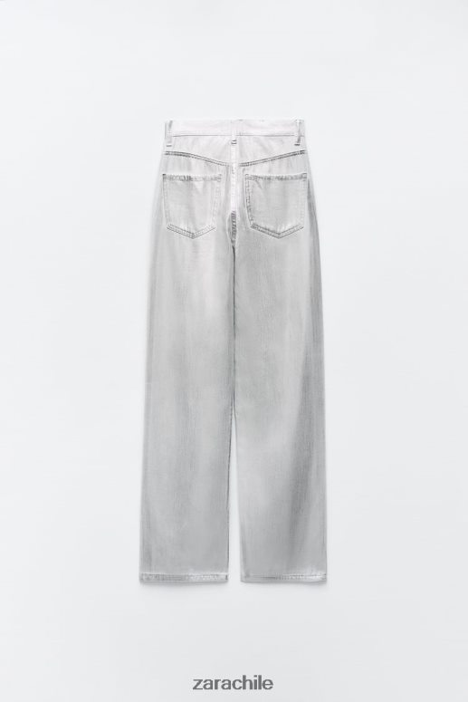 ropa cl Zara mujer jeans trf metalizados de talle alto blanco JJ06N4520