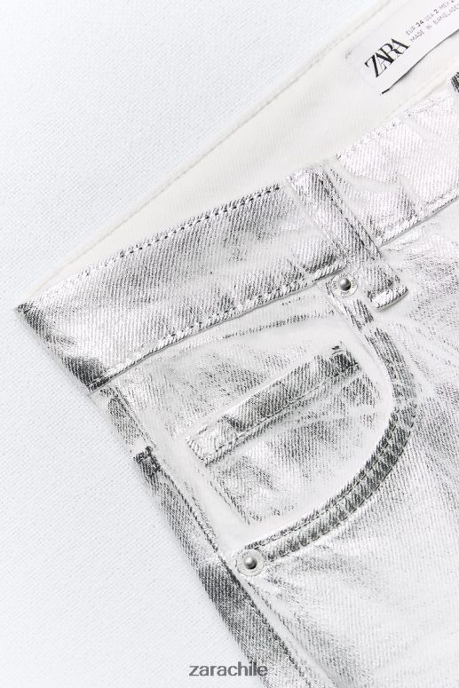 ropa cl Zara mujer jeans trf metalizados de talle alto blanco JJ06N4520