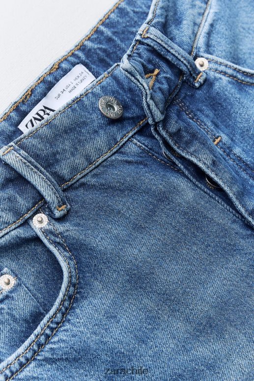 ropa cl Zara mujer jeans z1975 de talle alto, pernera ancha y largo azul JJ06N4507