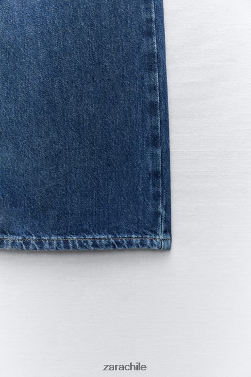 ropa cl Zara mujer jeans z1975 de talle alto, pernera ancha y largo azul JJ06N4507