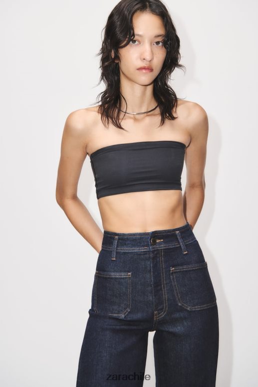 ropa cl Zara mujer jeans zw marine de tiro alto con bolsillos rectos azul JJ06N4517