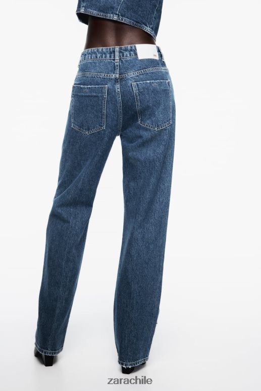 ropa cl Zara mujer Vaqueros z1975 de talle alto y largo completo con corte recto y anilla azul medio JJ06N4921