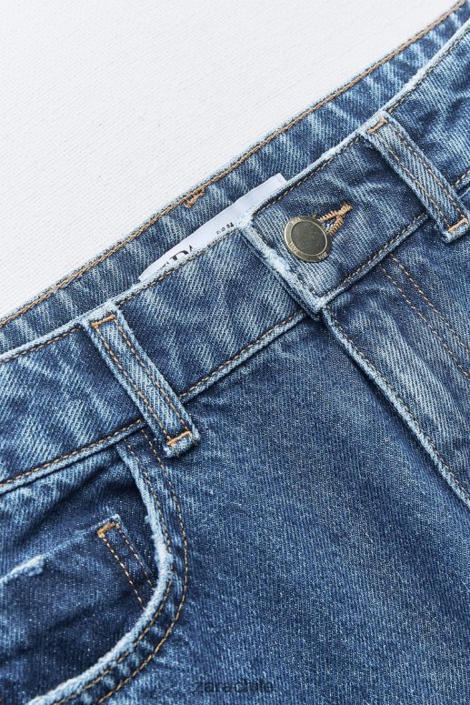 ropa cl Zara mujer Vaqueros z1975 de talle alto y largo completo con corte recto y anilla azul medio JJ06N4921