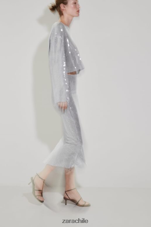 ropa cl Zara mujer camiseta de lentejuelas gris JJ06N4930