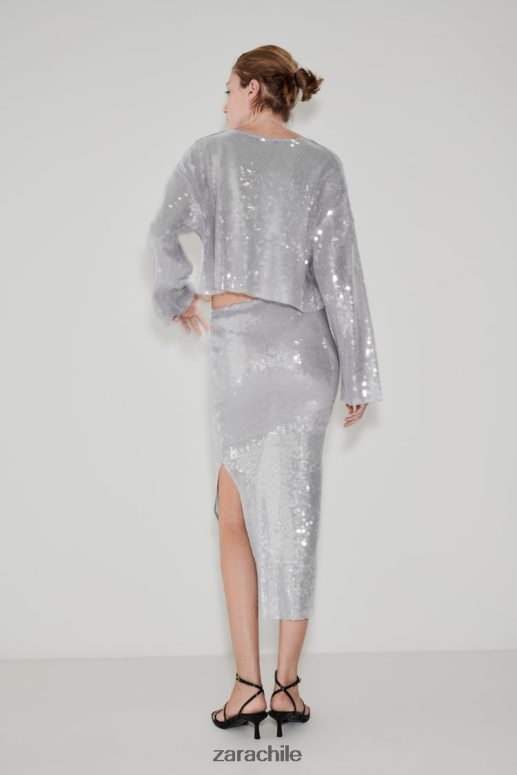 ropa cl Zara mujer camiseta de lentejuelas gris JJ06N4930