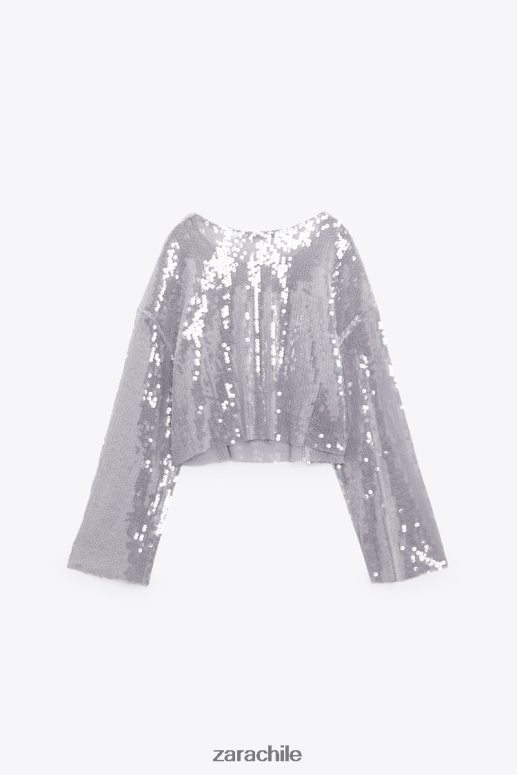 ropa cl Zara mujer camiseta de lentejuelas gris JJ06N4930