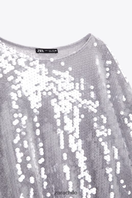 ropa cl Zara mujer camiseta de lentejuelas gris JJ06N4930