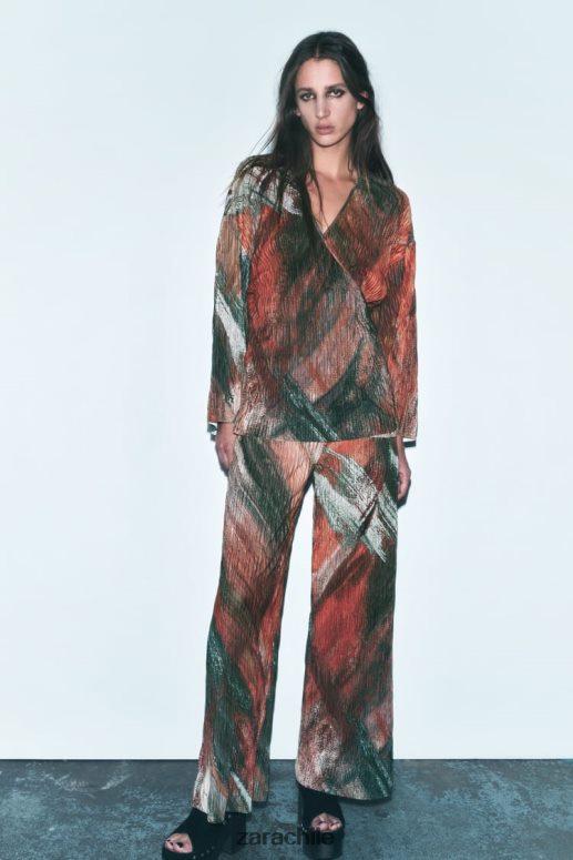 ropa cl Zara mujer kimono plisado estampado naranjas JJ06N4925