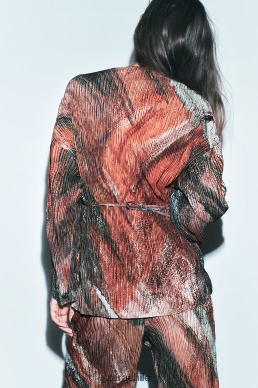 ropa cl Zara mujer kimono plisado estampado naranjas JJ06N4925
