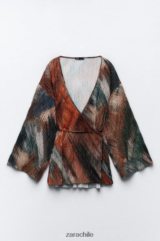 ropa cl Zara mujer kimono plisado estampado naranjas JJ06N4925