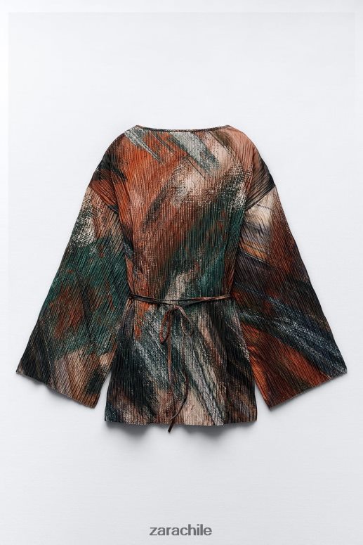 ropa cl Zara mujer kimono plisado estampado naranjas JJ06N4925
