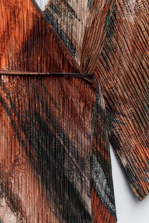 ropa cl Zara mujer kimono plisado estampado naranjas JJ06N4925