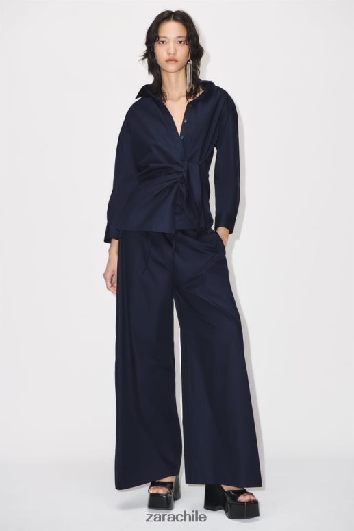 ropa cl Zara mujer pantalones anchos de popelina Azul marino JJ06N4931