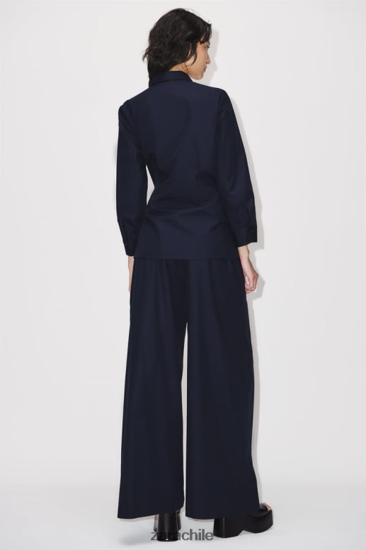 ropa cl Zara mujer pantalones anchos de popelina Azul marino JJ06N4931
