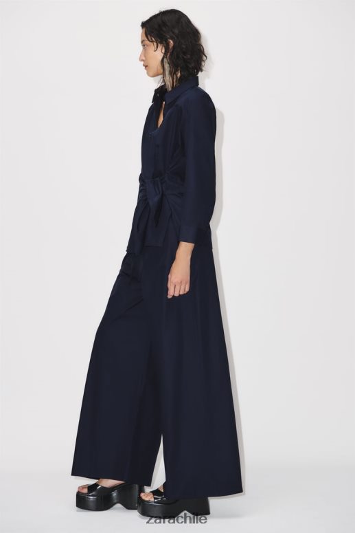 ropa cl Zara mujer pantalones anchos de popelina Azul marino JJ06N4931