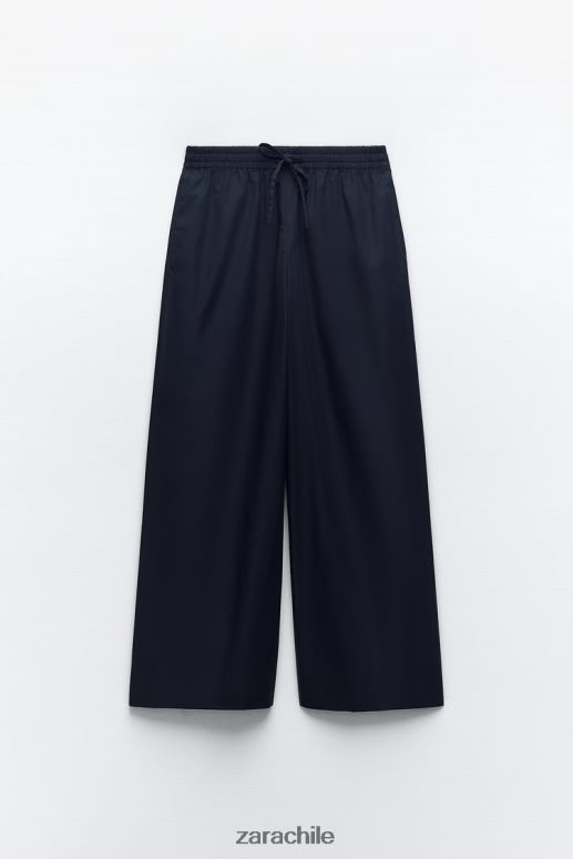 ropa cl Zara mujer pantalones anchos de popelina Azul marino JJ06N4931