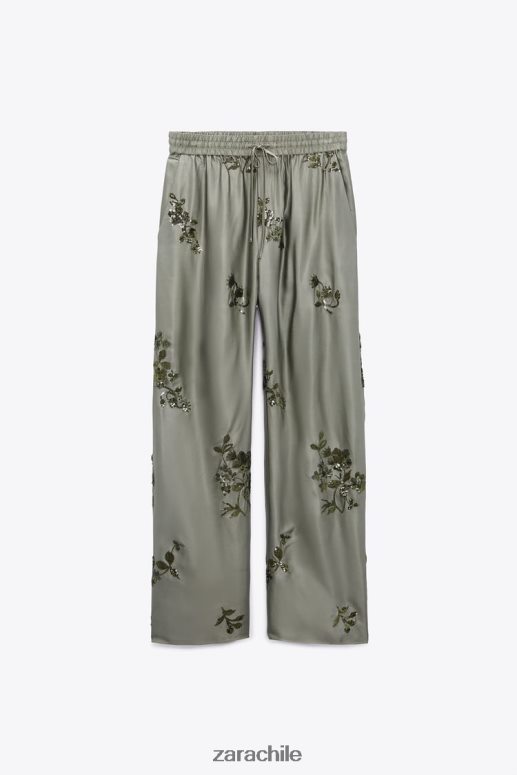 ropa cl Zara mujer pantalones con efecto satinado de lentejuelas verde salvia JJ06N4927