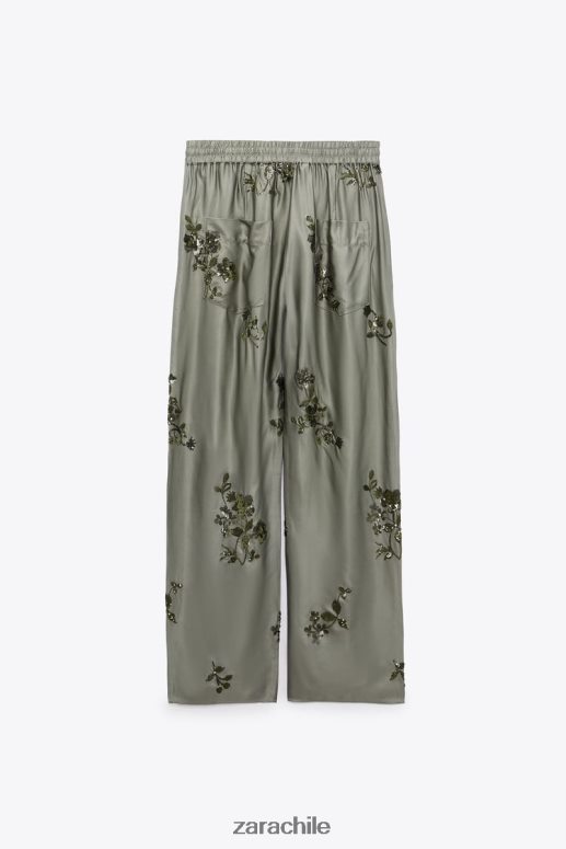 ropa cl Zara mujer pantalones con efecto satinado de lentejuelas verde salvia JJ06N4927