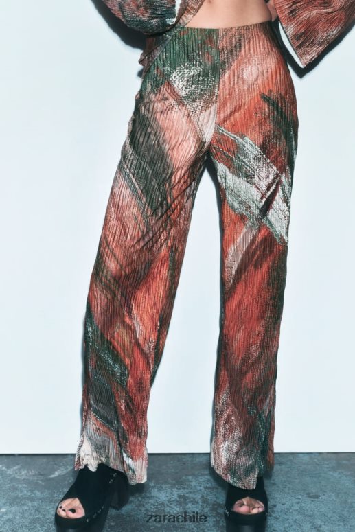 ropa cl Zara mujer pantalones estampados con pinzas naranjas JJ06N4926