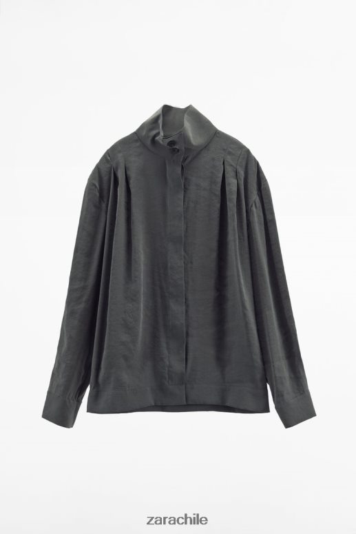 ropa cl Zara mujer sobrecamisa plisada gris JJ06N4922