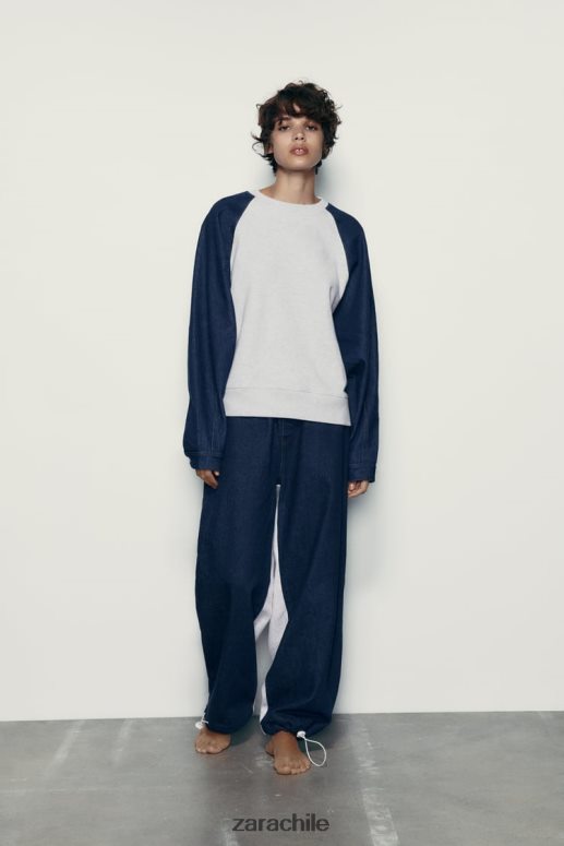 ropa cl Zara mujer sudadera combinada de mezclilla gris/azul JJ06N4917