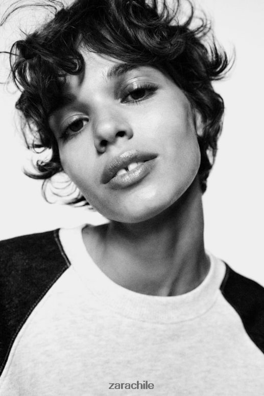 ropa cl Zara mujer sudadera combinada de mezclilla gris/azul JJ06N4917