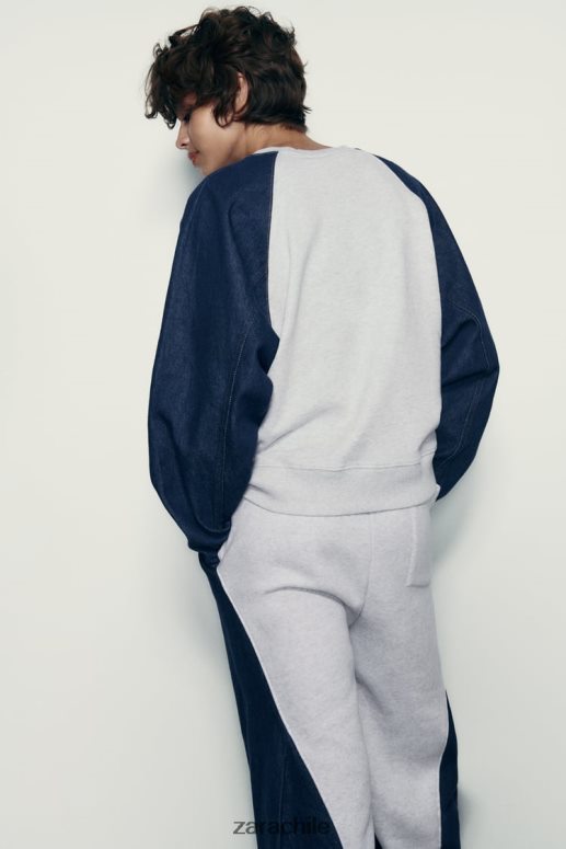 ropa cl Zara mujer sudadera combinada de mezclilla gris/azul JJ06N4917