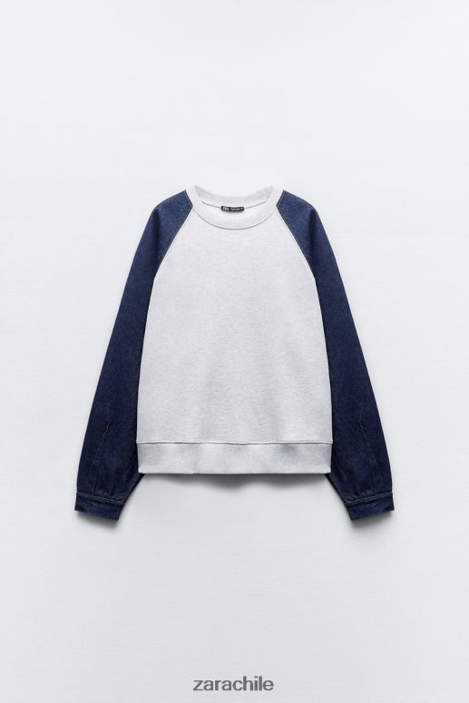 ropa cl Zara mujer sudadera combinada de mezclilla gris/azul JJ06N4917