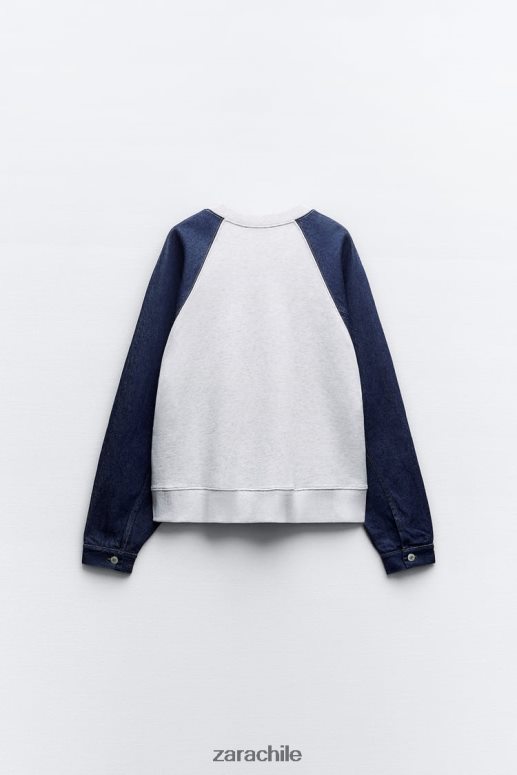 ropa cl Zara mujer sudadera combinada de mezclilla gris/azul JJ06N4917