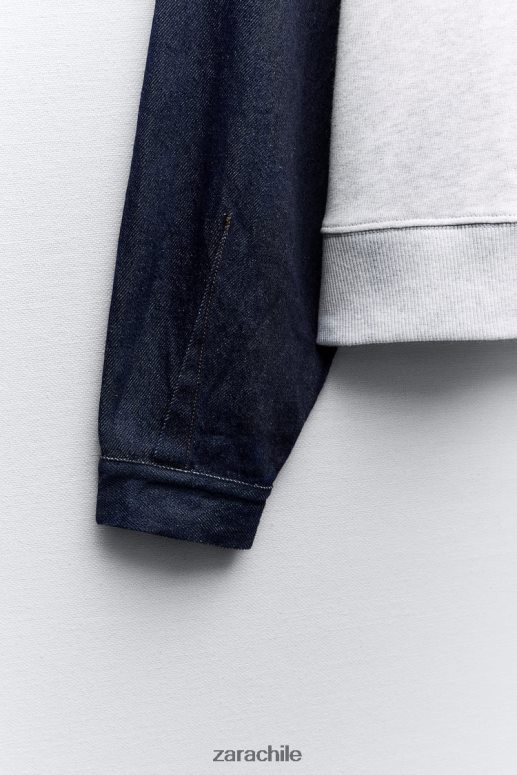 ropa cl Zara mujer sudadera combinada de mezclilla gris/azul JJ06N4917