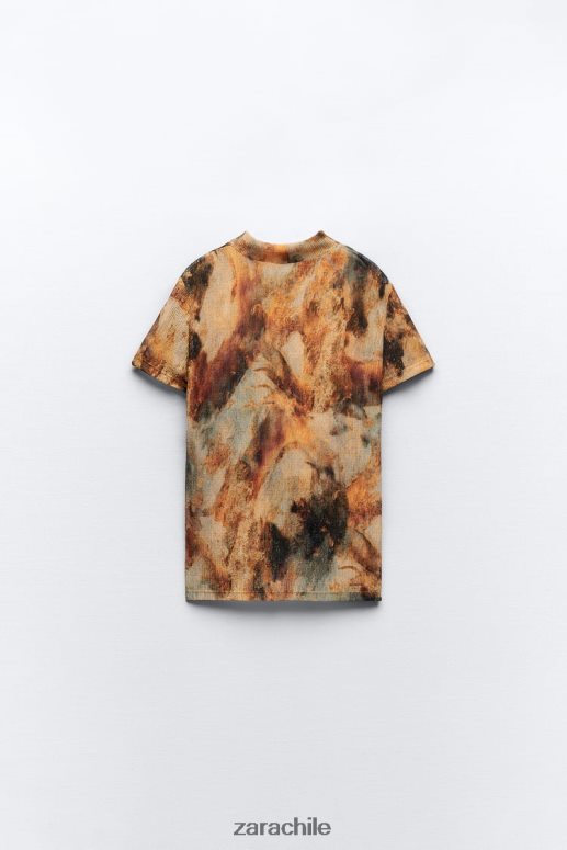 ropa cl Zara mujer top con estampado plisado caqui JJ06N4923