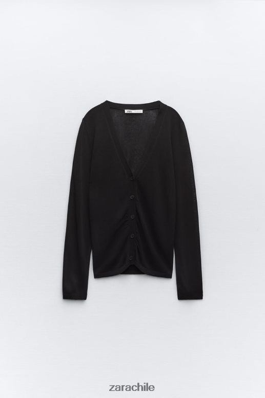 ropa cl Zara mujer cárdigan de punto ajustado negro JJ06N4479