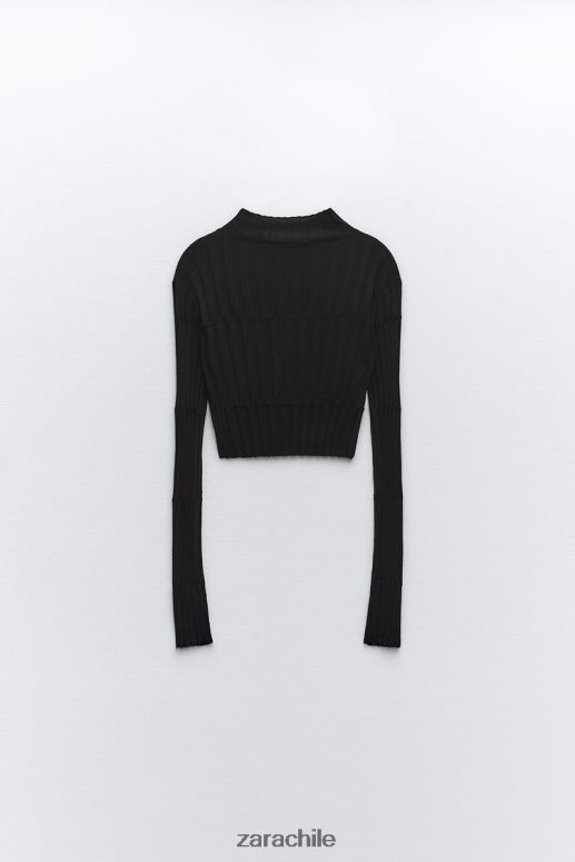 ropa cl Zara mujer suéter corto de punto de canalé negro JJ06N4480