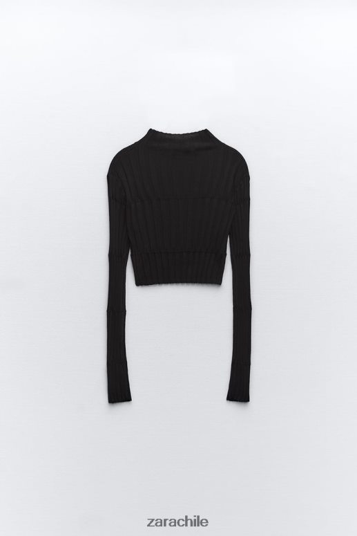 ropa cl Zara mujer suéter corto de punto de canalé negro JJ06N4480