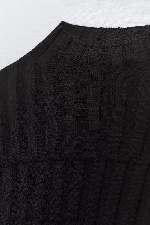 ropa cl Zara mujer suéter corto de punto de canalé negro JJ06N4480