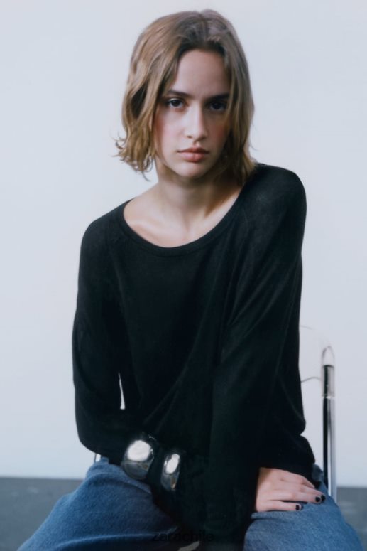 ropa cl Zara mujer suéter de punto básico negro JJ06N4878