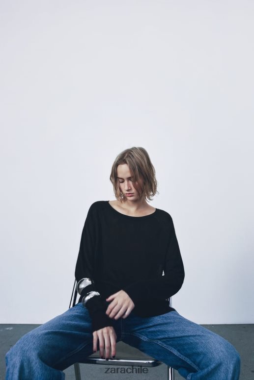 ropa cl Zara mujer suéter de punto básico negro JJ06N4878