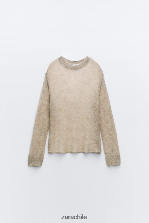 ropa cl Zara mujer suéter de punto calado gris topo JJ06N4478