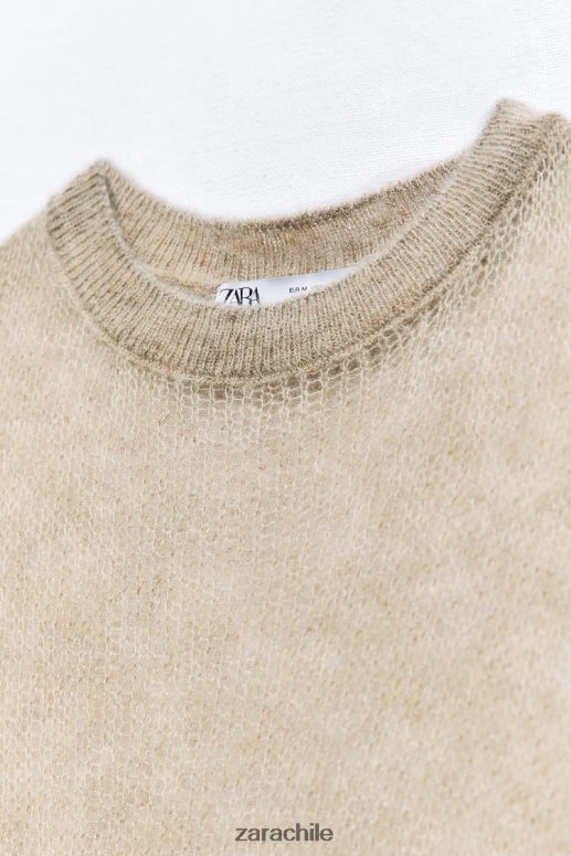 ropa cl Zara mujer suéter de punto calado gris topo JJ06N4478