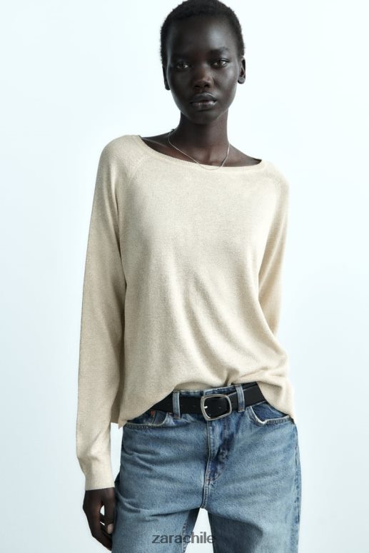 ropa cl Zara mujer suéter kinit con hilo metalizado dorado JJ06N4877