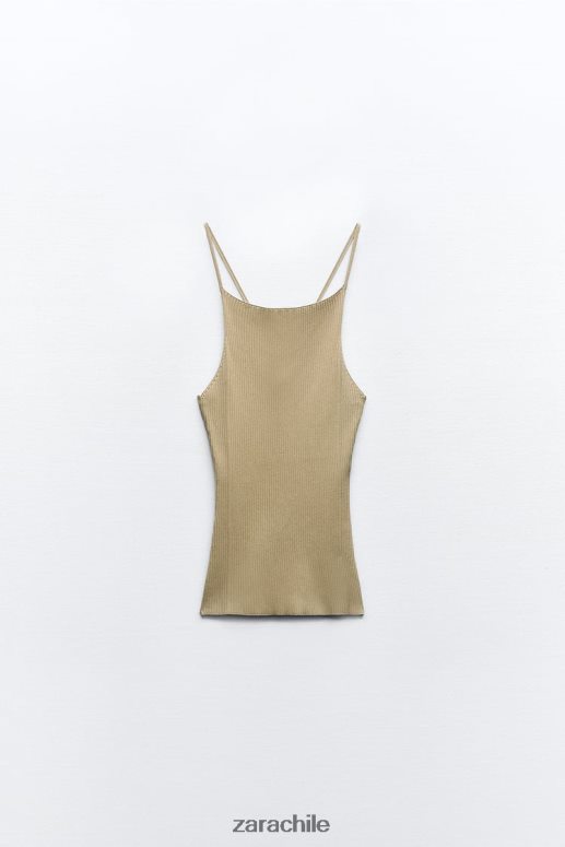 ropa cl Zara mujer top de punto de canalé verde oliva JJ06N4476