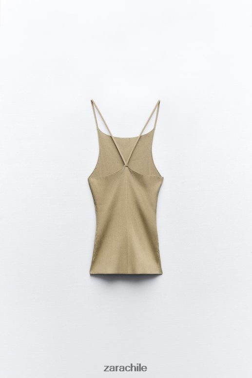 ropa cl Zara mujer top de punto de canalé verde oliva JJ06N4476