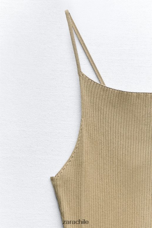 ropa cl Zara mujer top de punto de canalé verde oliva JJ06N4476