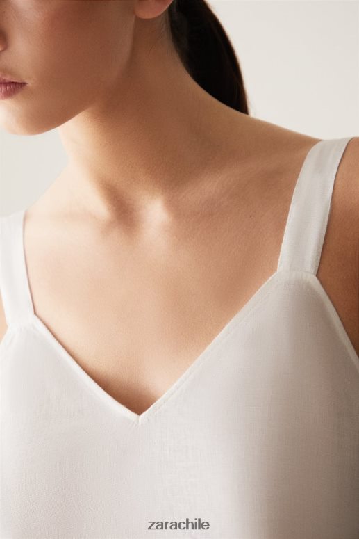 ropa cl Zara mujer camisón de lino con tiras crudo JJ06N41817