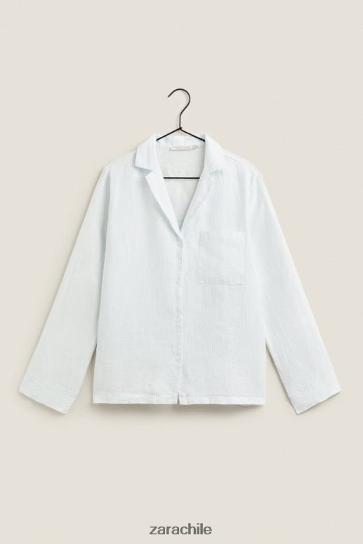 ropa cl Zara mujer camisa de lino a rayas azul claro JJ06N41806