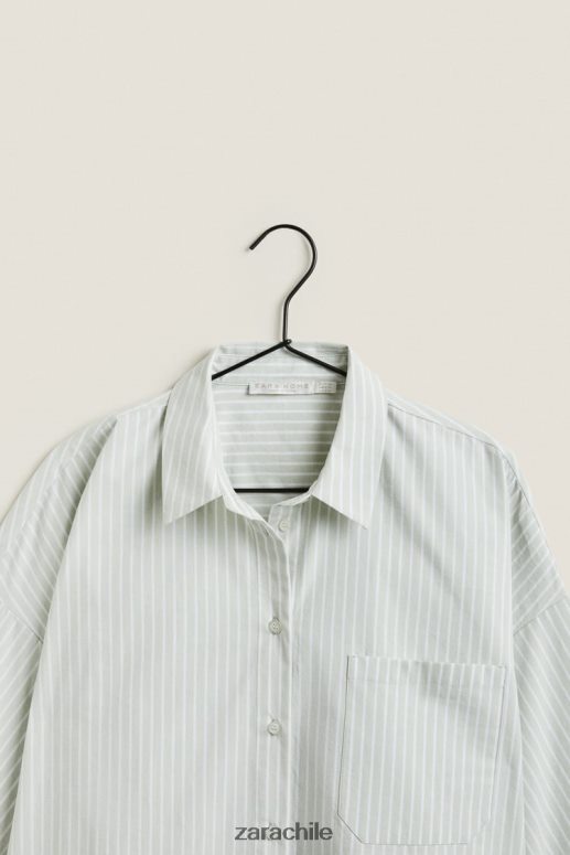 ropa cl Zara mujer camisa de rayas verde claro JJ06N41808