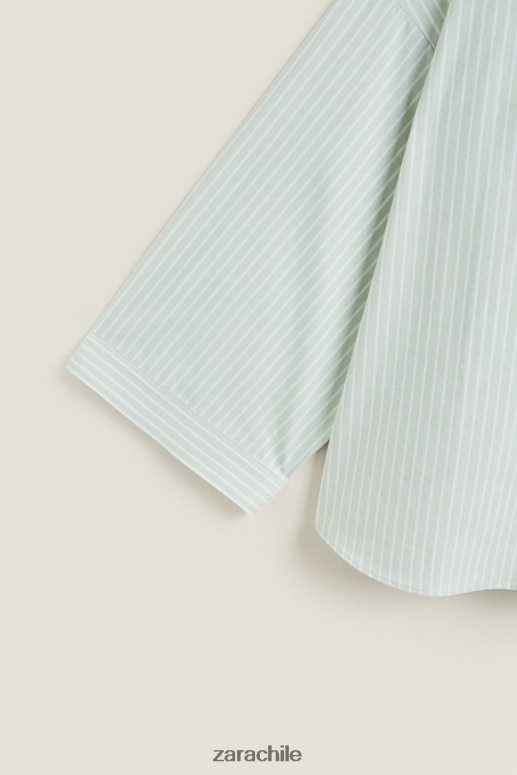 ropa cl Zara mujer camisa de rayas verde claro JJ06N41808